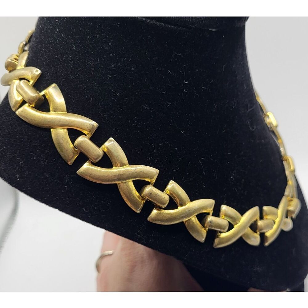 Vintage 80s Chunky Gold X Cross Necklace 18in